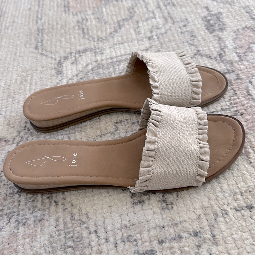 Joie Women's Tan Slide Sandals, Ruffle detail, size 9